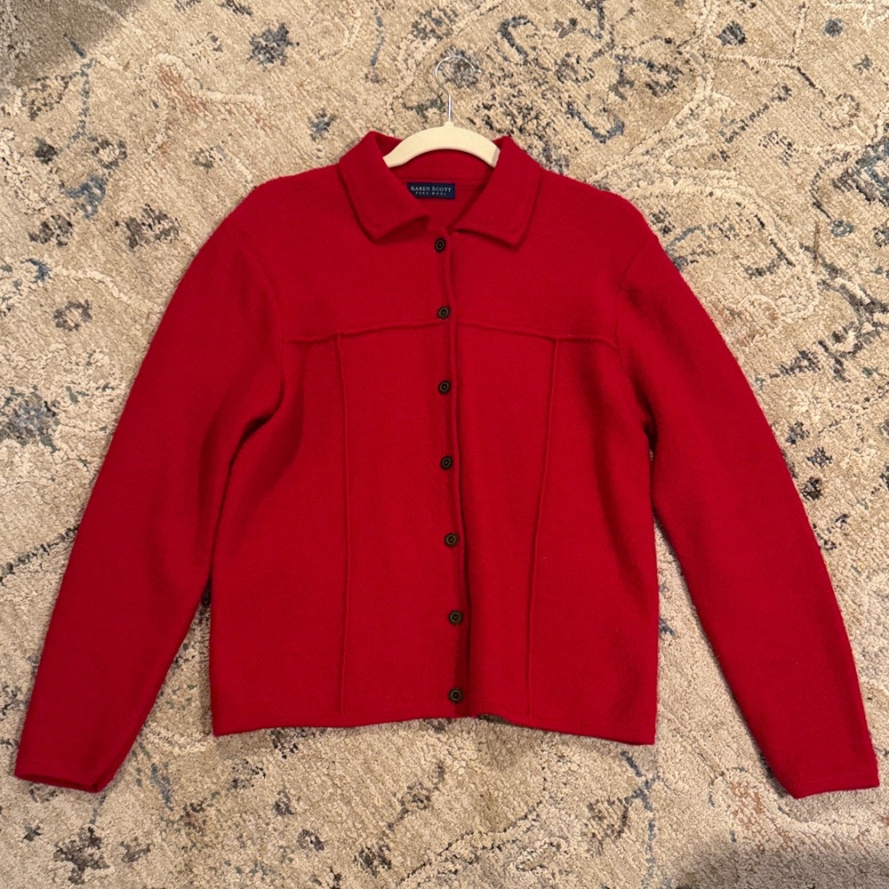 Karen Scott Scarlet Button-Up Blazer